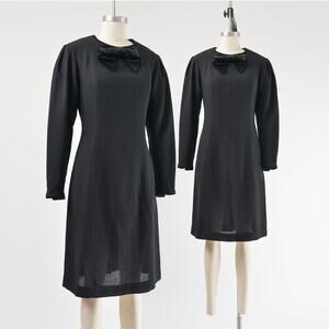 Vintage Laura Ashley Black Wool and Velvet Puff Sleeve Dress with Bow S